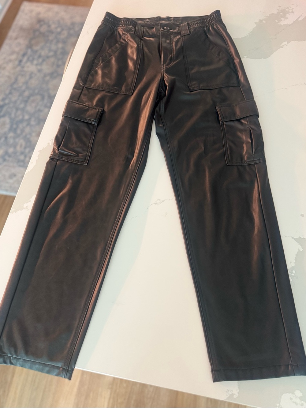 American Eagle | Faux Leather Cargo Pants | Black | Size 8